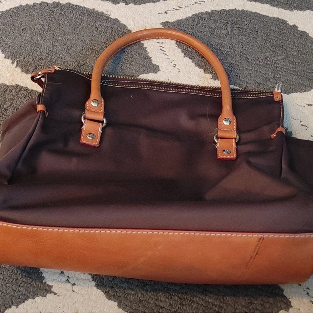 Kate Spade Vintage Brown Nylon & Tan Leather Trim & Handled Women's Satchel - Picture 5 of 16